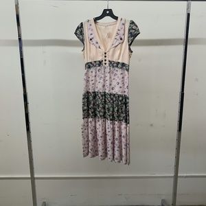 PINK & PURPLE FLORAL DRESS WITH BLACK BUTTONS